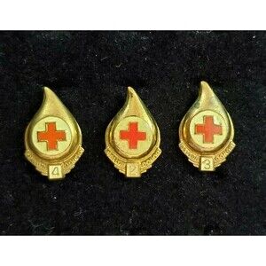 Vintage Red Cross Gold Tone & Red Teardrop 2 3 4 Gallon Blood Donor Pins Lot